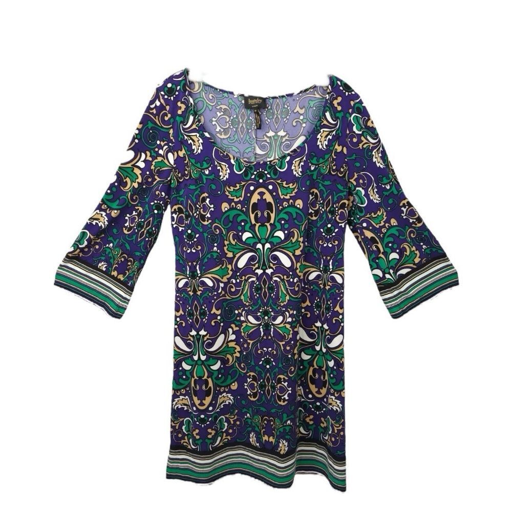 Laundry By Shelli Segal Paisley Mini‎ Dress Womens Size 10 Bell Sleeve Stretchy